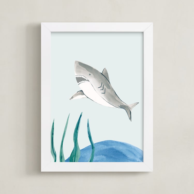 "Ocean Friends II" - Art Print in Shark by Teju Reval - Framed