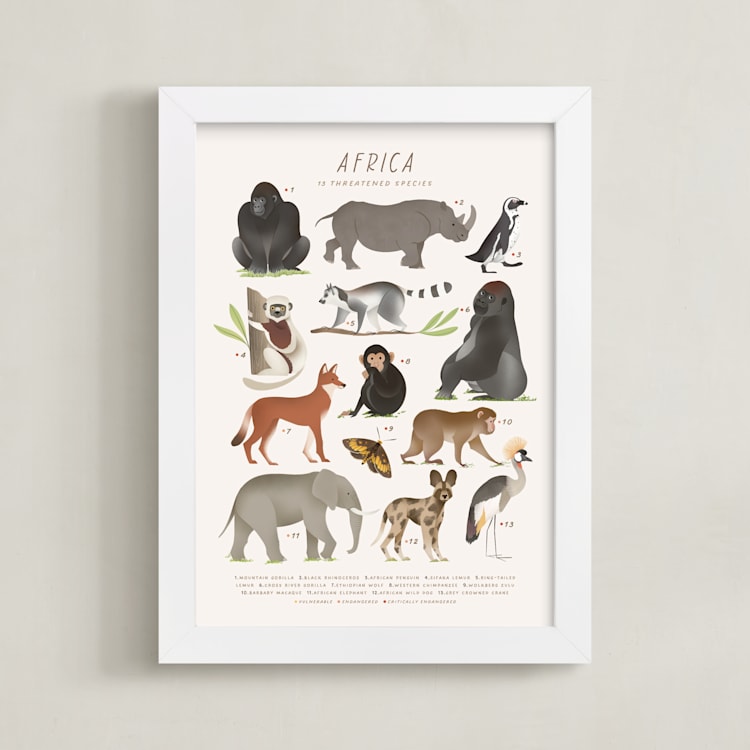 "Africa, endangered animals" - Art Print in Ivory by Sabrin Deirani - Framed