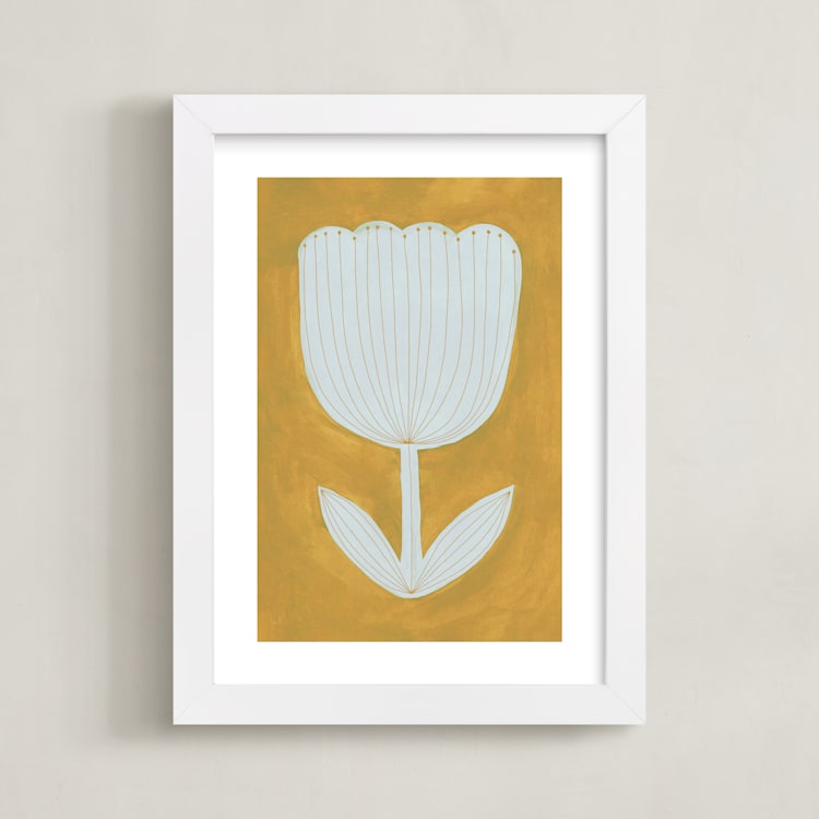"Enchanted Tulip" - Art Print in Sun Yellow by Alisa Galitsyna - Framed