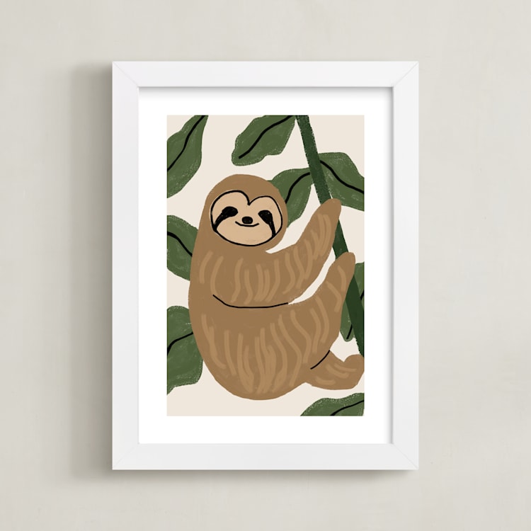 "Baby sloth" - Art Print in Brown by Cass Loh - Framed