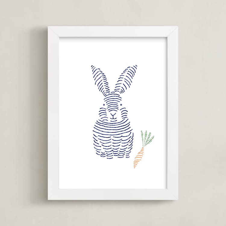"Lined Animals IV" - Art Print in OCEAN BLUE by Jayne Alfieri - Framed
