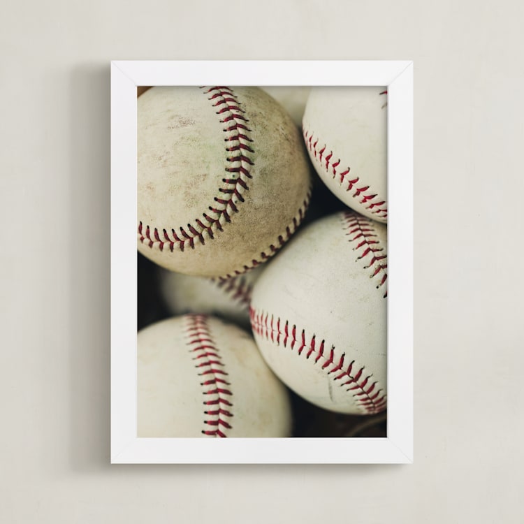 "Baseball 2" - Art Print in Beige by Helen Makadia - Framed