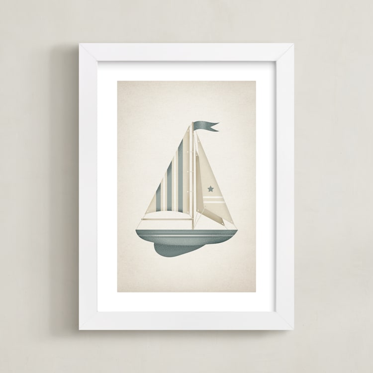 "Sailboat" - Art Print in Sky by Paola Benenati - Framed