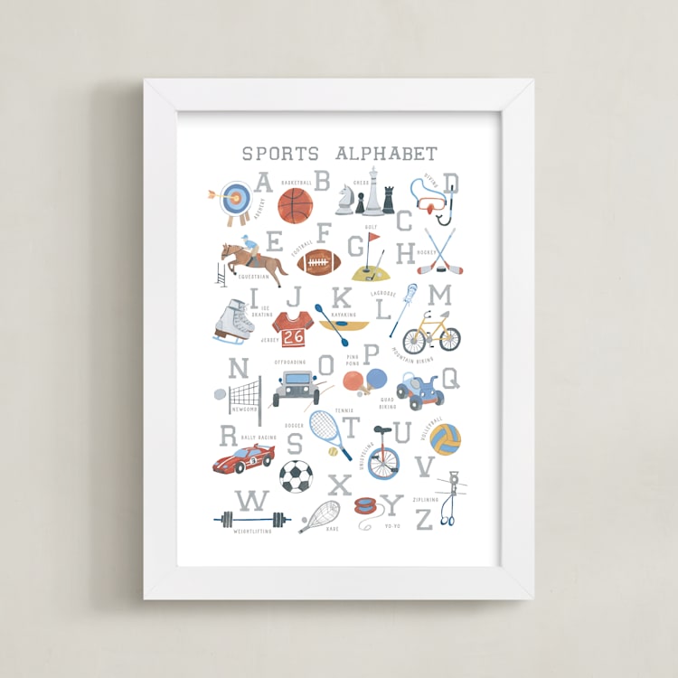 "Sports Alphabet" - Art Print in Grey by Teju Reval - Framed