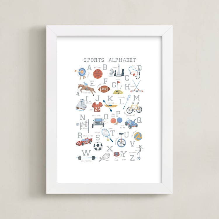"Sports Alphabet" - Art Print in Grey by Teju Reval - Framed