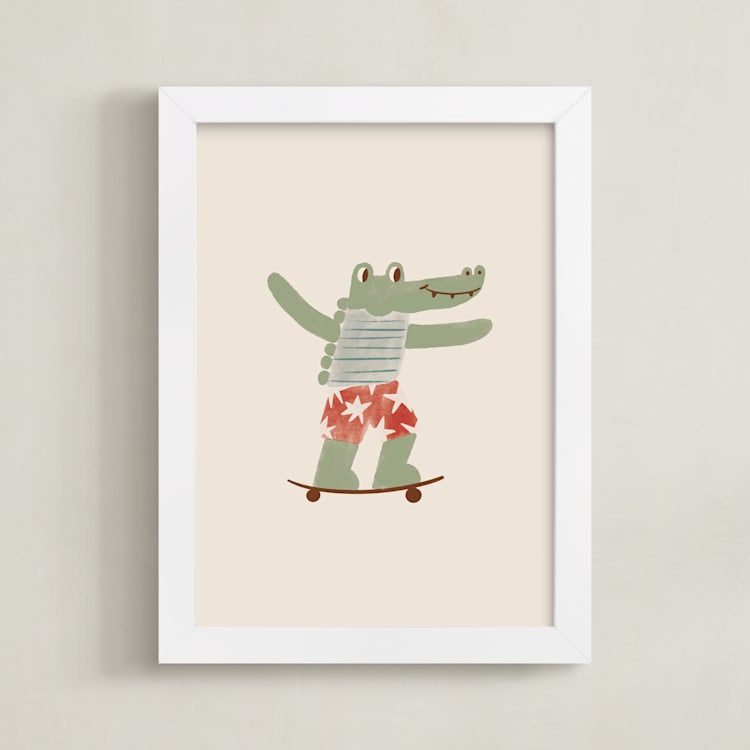 "Skater Croc" - Art Print in Seafoam by Zove Ahhh - Framed