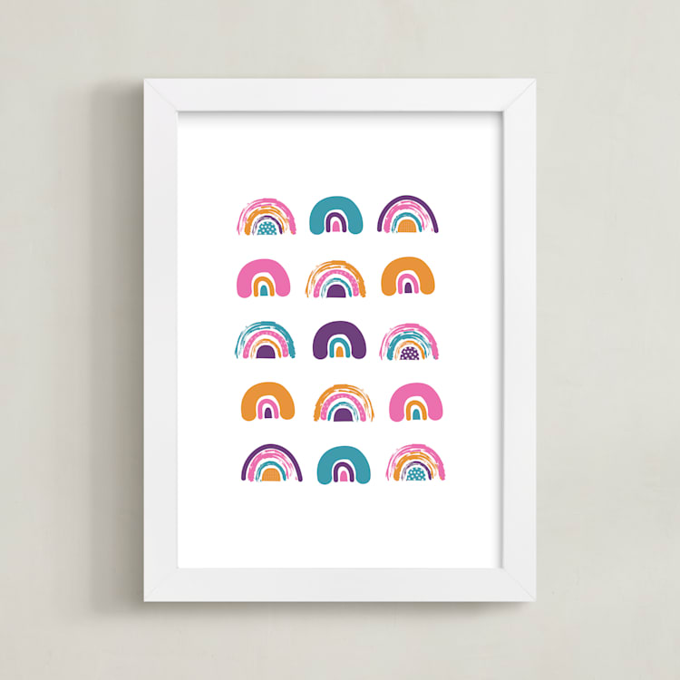 "Rainbow Rainbow" - Art Print in Pink by Rebecca Humphreys - Framed