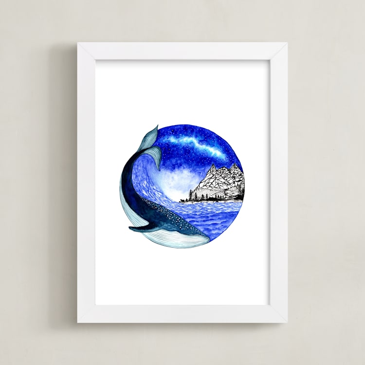 "Magical night" - Art Print in Vivid blue by Nikita Jariwala - Framed
