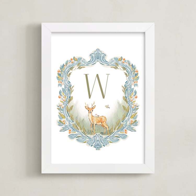 "The Little One’s Crest" - Personalized Art Print in Baby Blue by Lucrecia Caporale - Framed