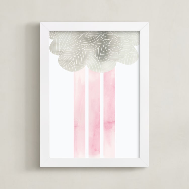 "Cloud and rain" - Art Print in Blushing Pink by Kanika Mathur - Framed