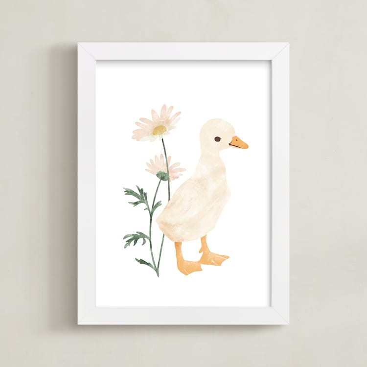 "Animals and Daisies 1" - Art Print in Butter by Dani Lugato - Framed