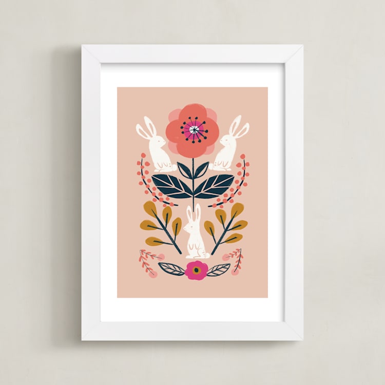 "Forest Friends" - Art Print in Blush Pink by Afton Harding - Framed