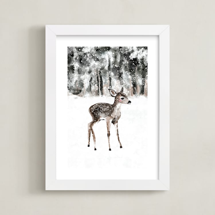 "winter baby deer" - Art Print in Charcoal Gray by Cass Loh - Framed