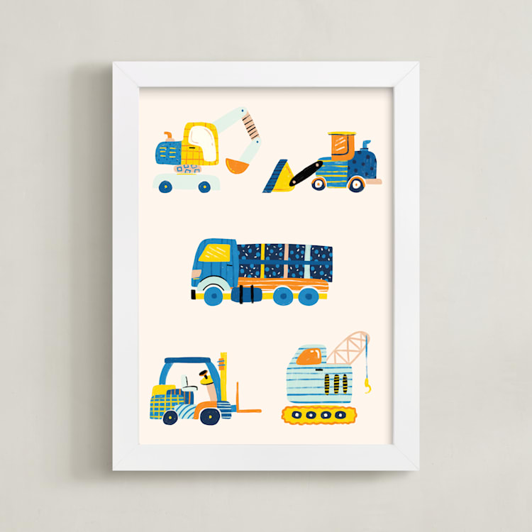 "The Truck Gang" - Art Print in Periwinkle by Kartika Paramita - Framed