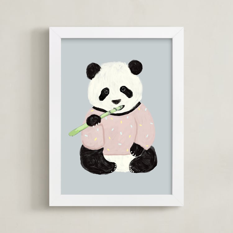"Yum Yum Bamboo" - Art Print in Cloud by Cass Loh - Framed