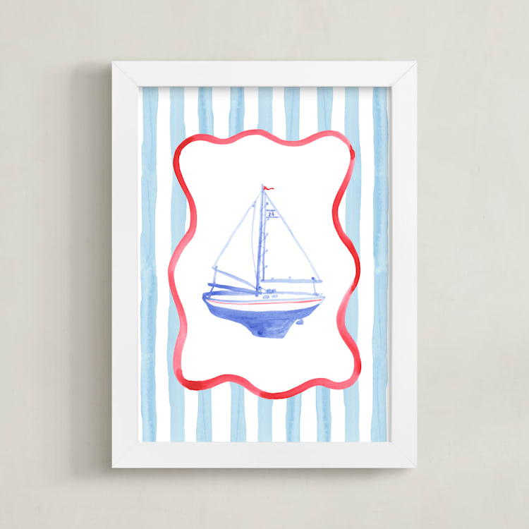 "Vintage Play Boat" - Art Print in Sailor Blue by Little Blue Designs - Framed