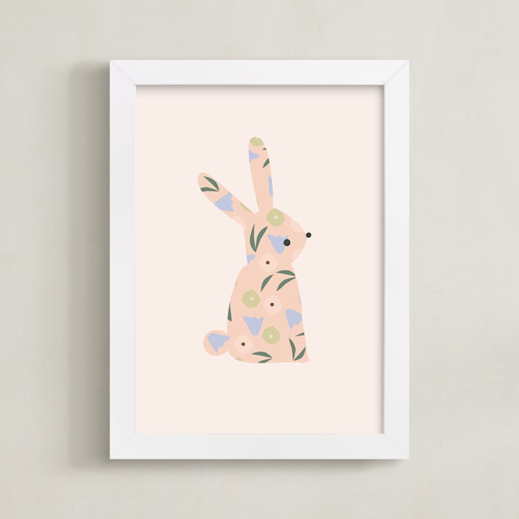 "Sweet Bunny" - Art Print in Blush by Angela Thompson - Framed