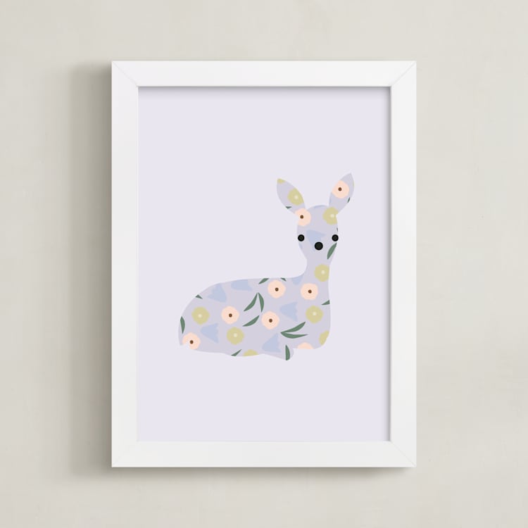 "Sweet Deer" - Art Print in Lilac by Angela Thompson - Framed