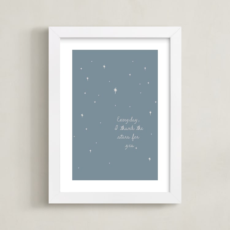 "Thank the Stars" - Art Print in Ocean Blue by Brittney Jensen - Framed