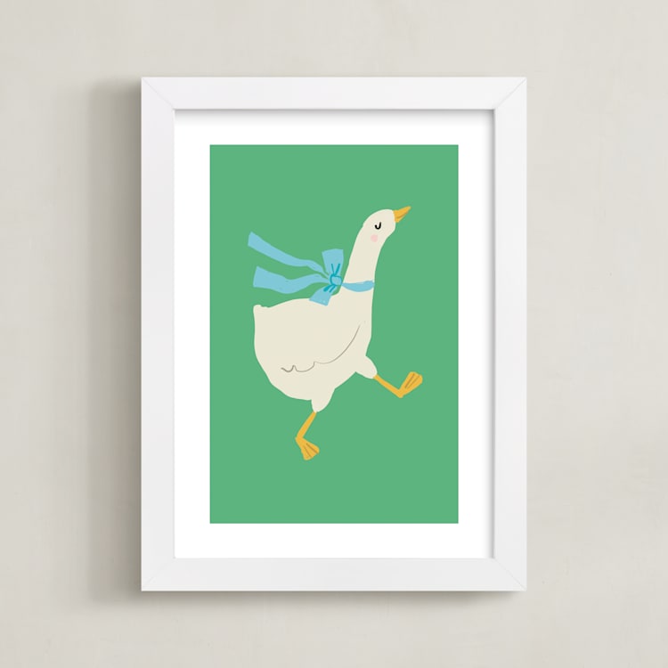 "Goose" - Art Print in Grass by Lori Wemple - Framed