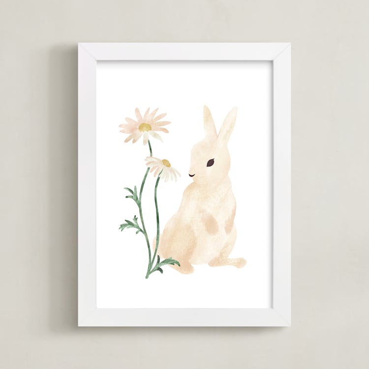 "Animals and Daisies 2" - Art Print in Butter by Dani Lugato - Framed