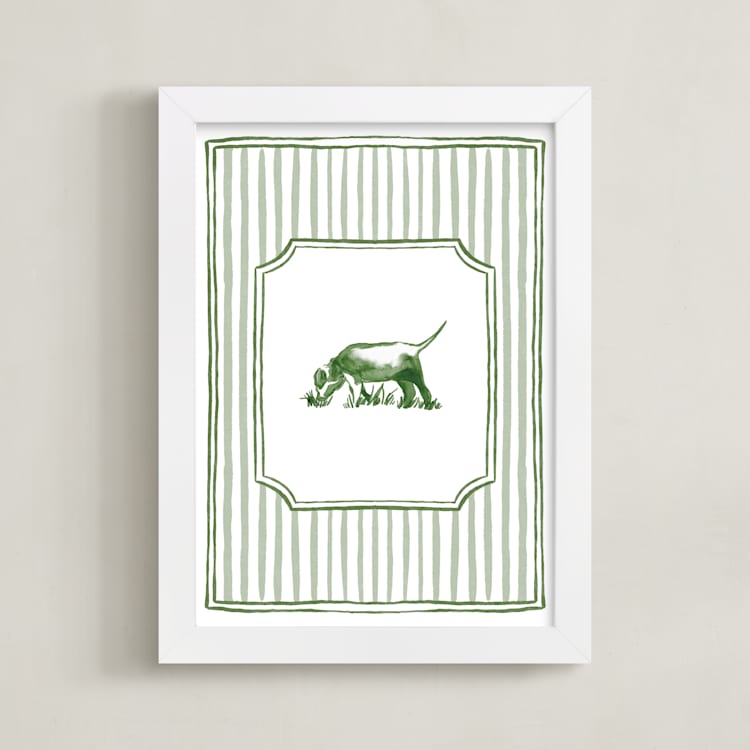 "Puppies at Play 1" - Art Print in Forest Green by Madelaine Crocker - Framed