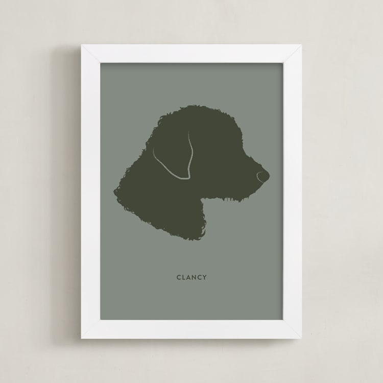 "Tonal Pet Silhouette: Custom Print with Text" - Custom Print in Olive Shadow by Minted - Framed