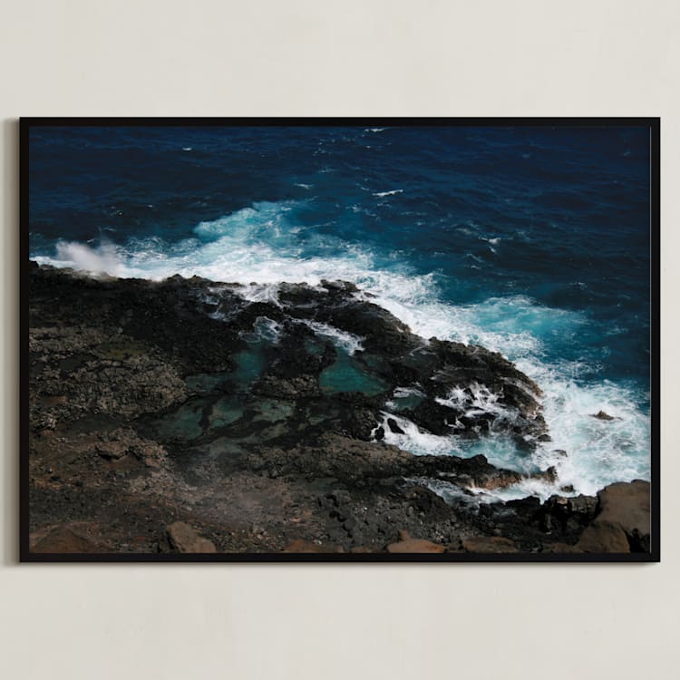 "Tidal Pools & Crashing Waves" - Art Print in Teal Ocean by Whitney Todd - Framed