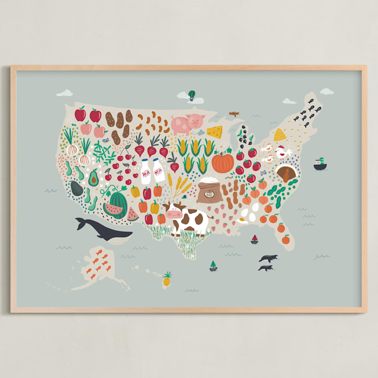"US Agriculture" - Art Print in Robin's Egg by Joanna Griffin - Framed