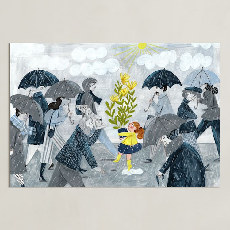 "There is sunshine after the rain" - Art Print in Raincoat by Caroline Bonne Muller - Unframed