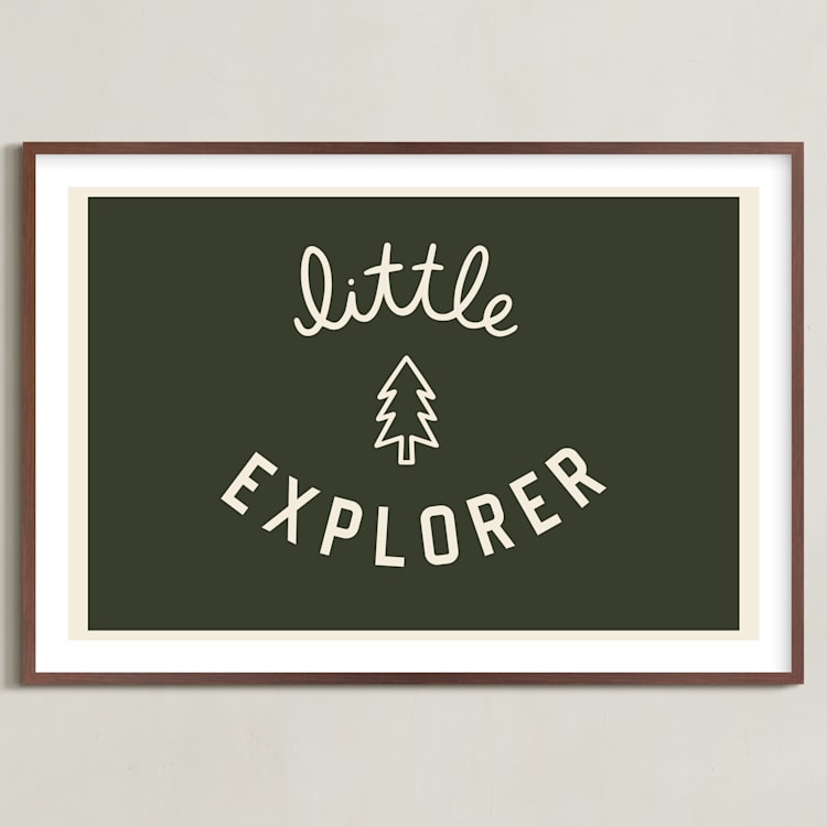 "Little Explorer Flag" - Art Print in Pine Green by Darby McGuire - Framed
