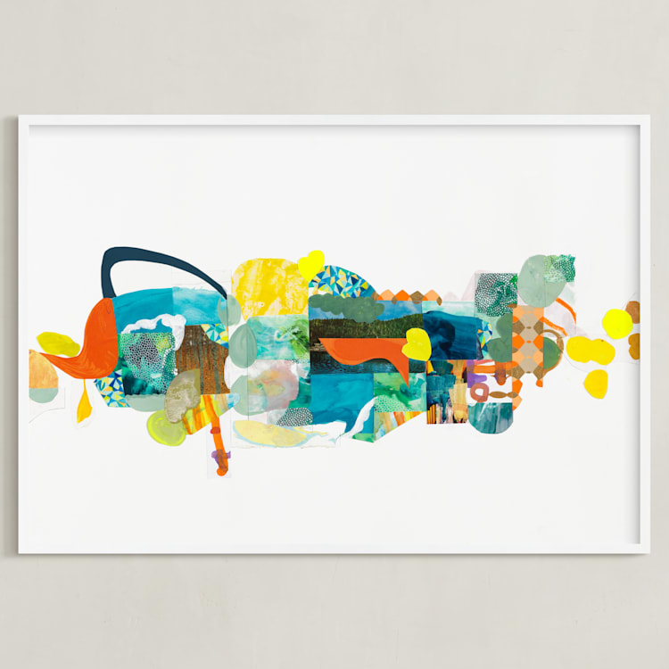 "The Lake and the Trees" - Art Print in Juicy Orange by Erin McCluskey Wheeler - Framed