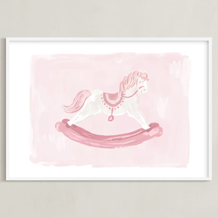 "Rocking Horse" - Art Print in Rose by Laura Bercovich - Framed