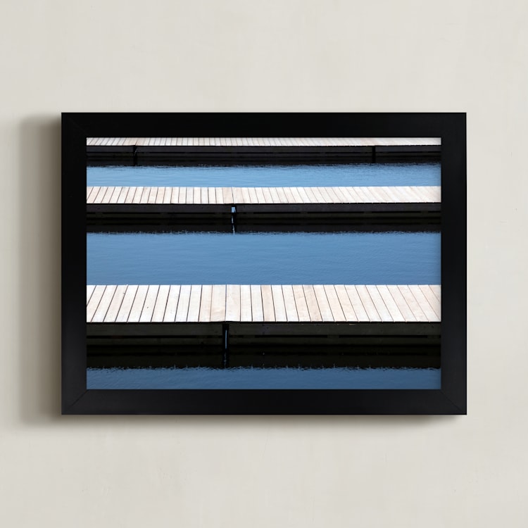 "Dockside Tranquility" - Art Print in Ocean Blue by Annie Seaton - Framed