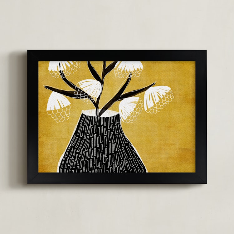 "Drawn to Bloom " - Art Print in Mustard by Tanya Lee Design - Framed