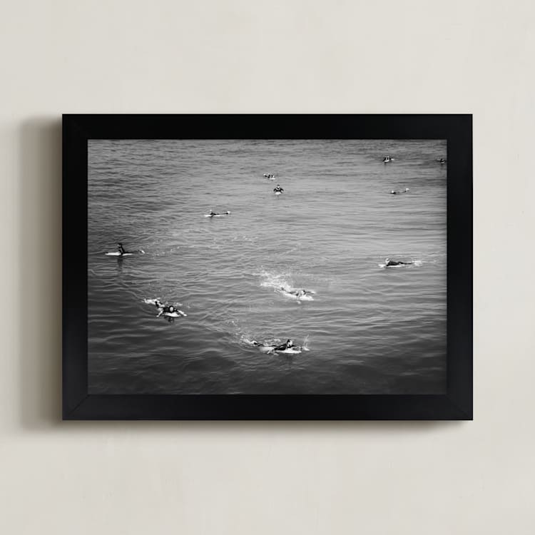 "Surfing at Huntington" - Art Print in Deep Sea by Sherley Ferreira - Framed