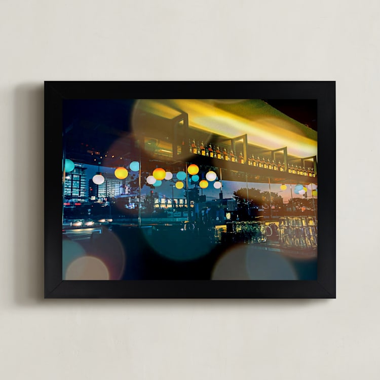 "Night in the City" - Art Print in City Light Yellow by Kate Baird - Framed