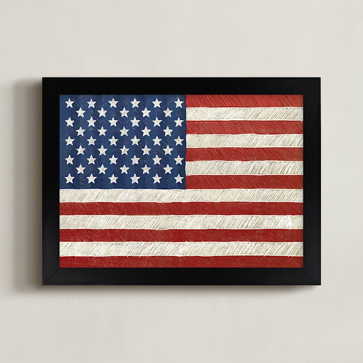 "Rustic American Flag" - Art Print in Navy Blue by Amy Marsh - Framed