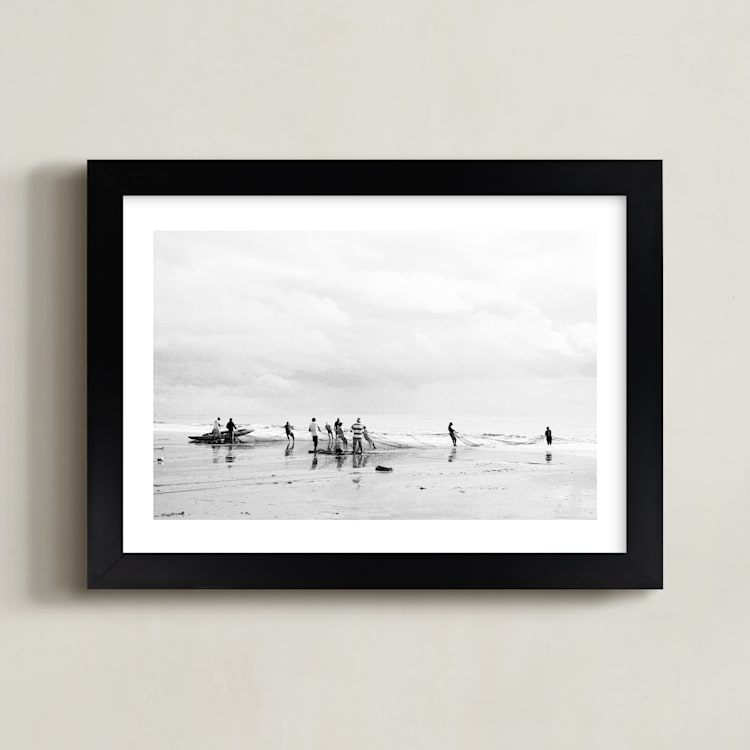 "The fishermen 1" - Art Print in black and white by Eliane Lamb - Framed