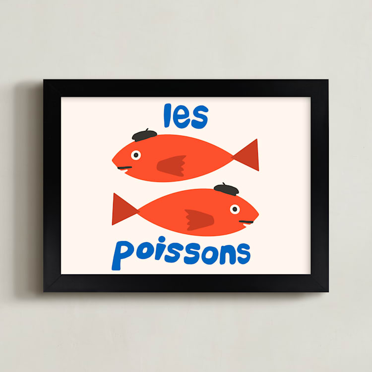 "French Fish" - Art Print in Scarlet by Morgan Kendall - Framed