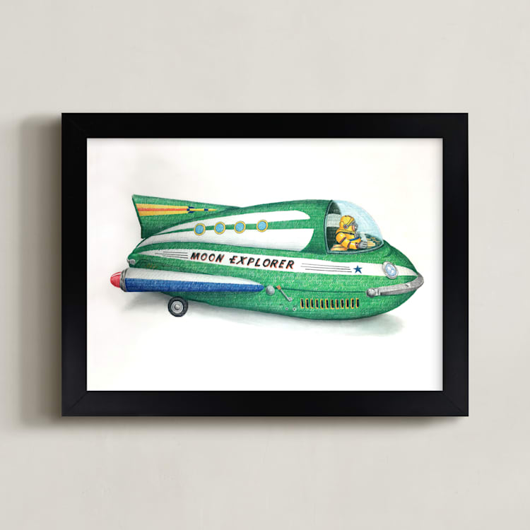 "Moon Explorer" - Art Print in emerald green by Ed Hogan - Framed