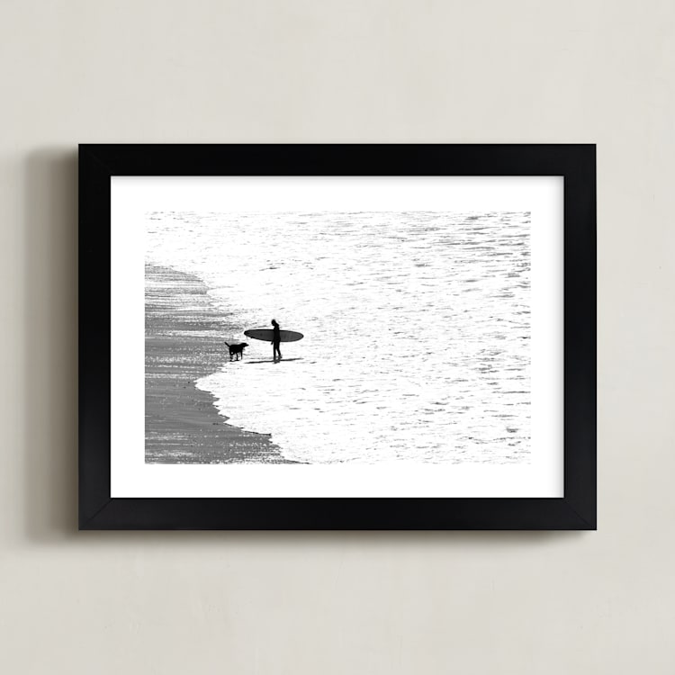 "Beach Dog" - Art Print in Pebble by Leslie Le Coq - Framed