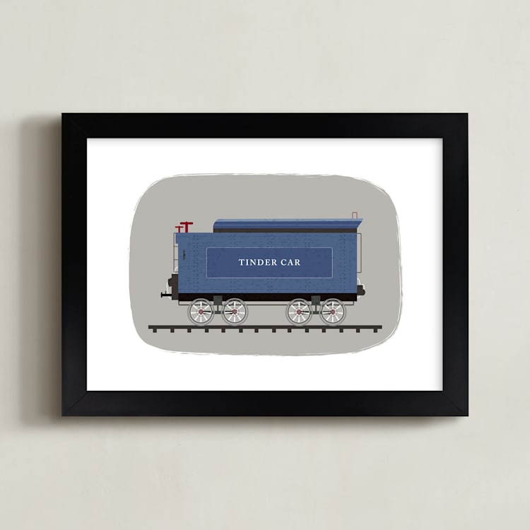 "Vintage Tinder Car Train" - Art Print in Blue Valley by Rebecca Marchese - Framed