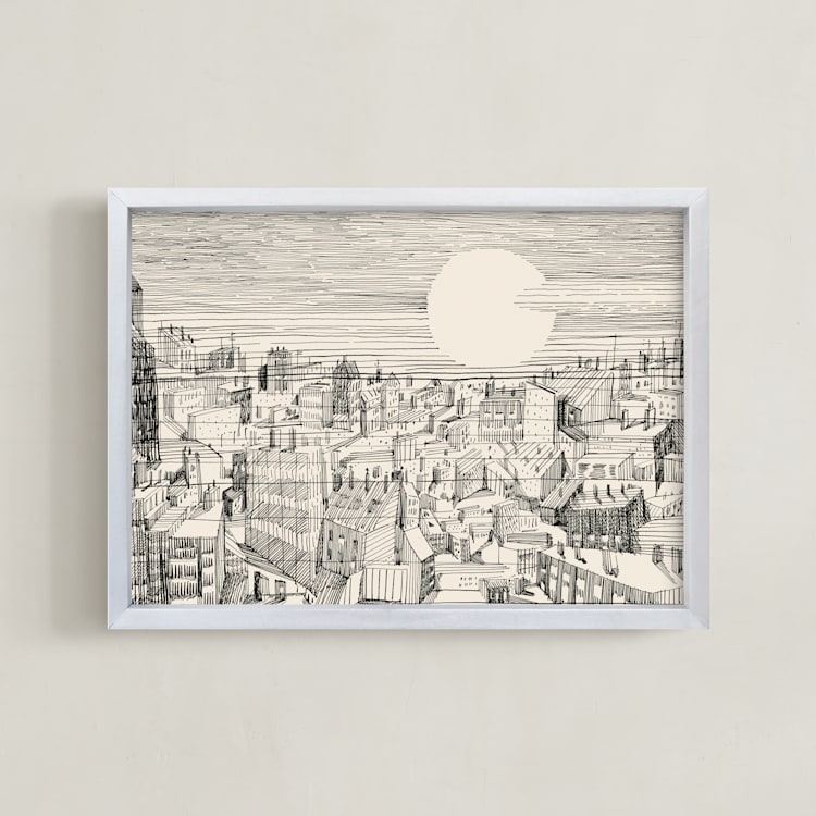"City Blues" - Art Print in Sand by Catilustre - Framed
