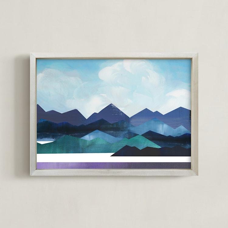 "Mountain Ridges" - Art Print in Mountain Blue by AlisonJerry - Framed