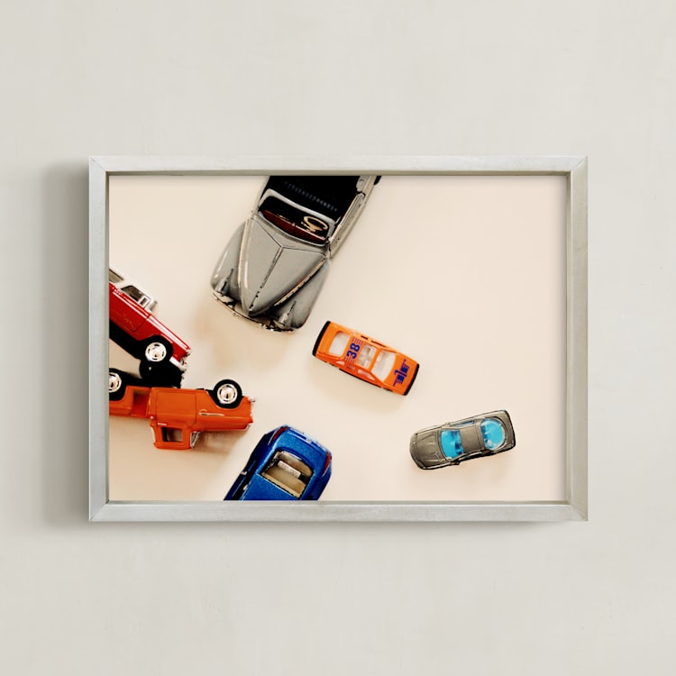 "toy cars" - Art Print in carrot by Morgan Kendall - Framed