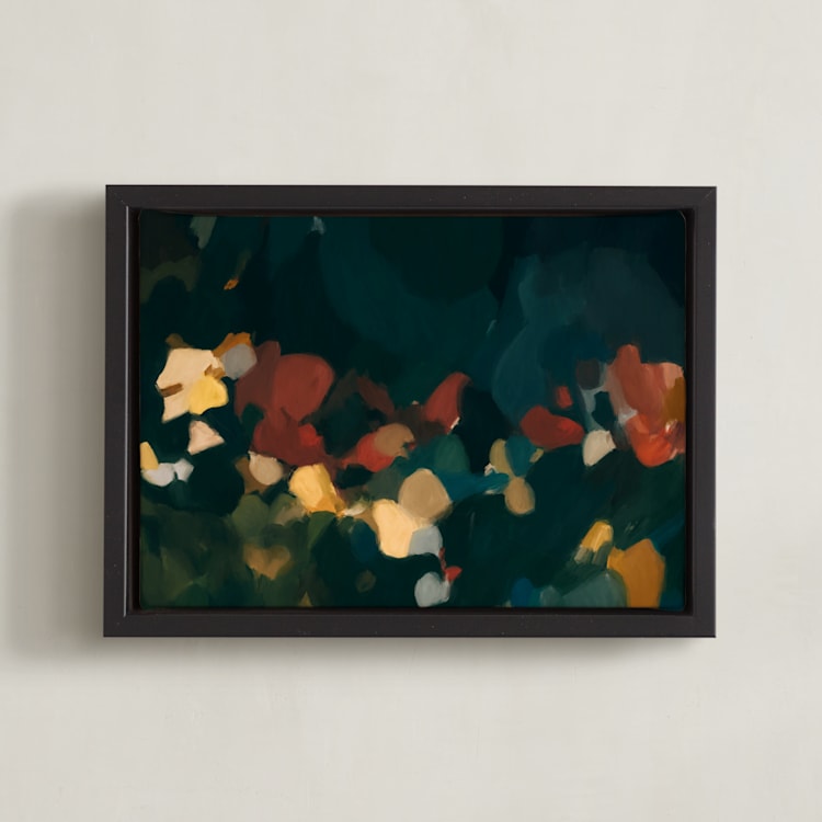 "Embers in Blue" - Art Print in Dark Emerald by Parima Studio - Framed Canvas