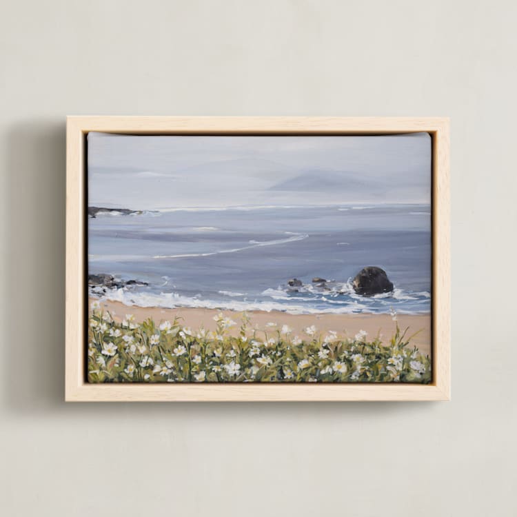 "Seaside Daisies" - Art Print in Dusty Blue by Arohika Verma - Framed Canvas
