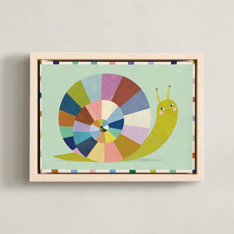 "Smiley Snail" - Art Print in Mint by melanie mikecz - Framed Canvas