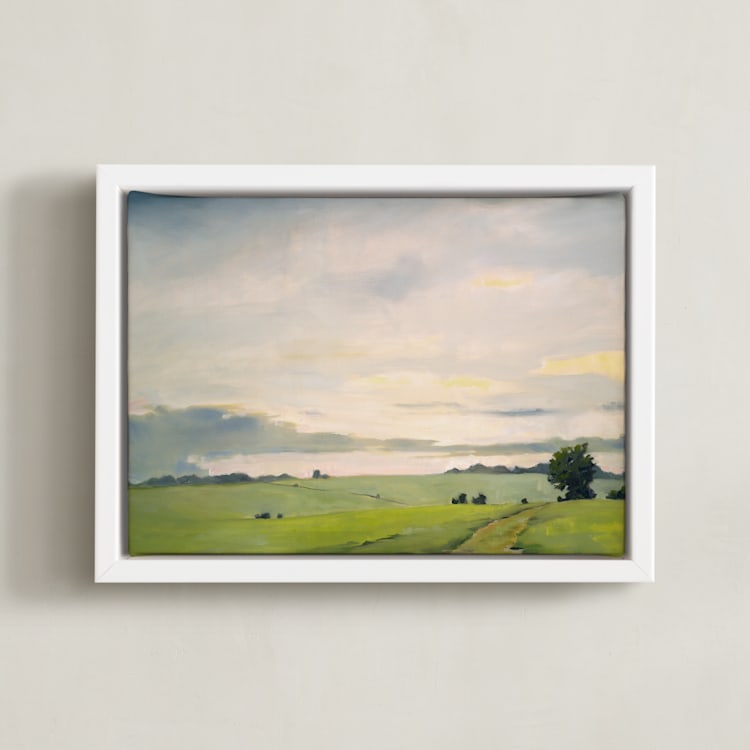 "Hilltop" - Art Print in Meadow Mist by Stephanie Goos Johnson - Framed Canvas